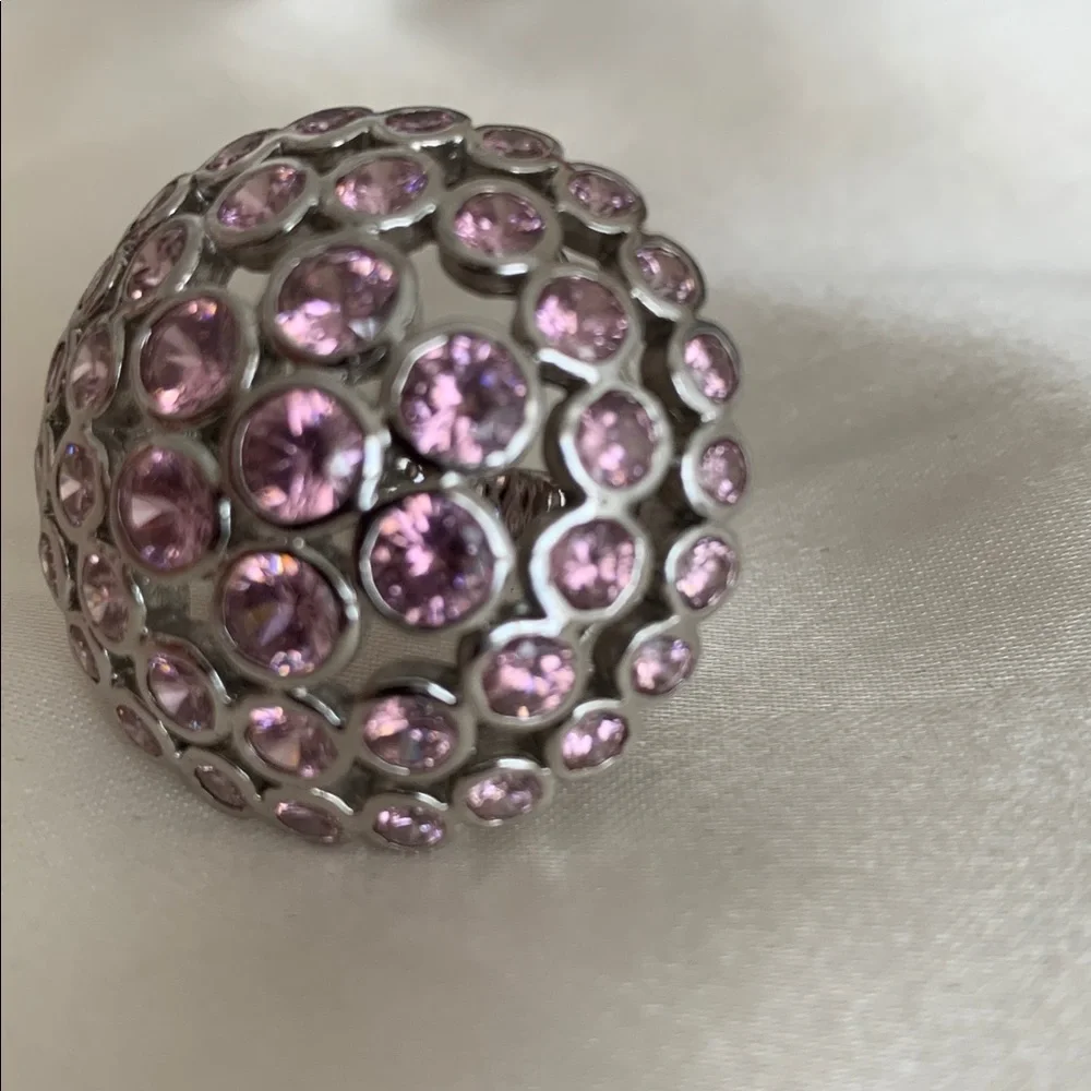 Sterling Sliver Dome Ring with Pink Gemstones